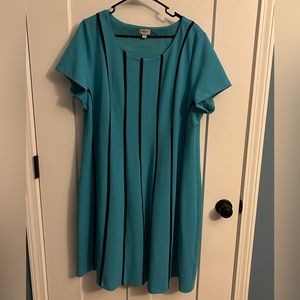 Avenue Blue with black stripes short sleeve dress